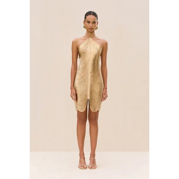 Cult Gaia Mara Dress in Gold Medium New Womens Fringe Cocktail - Picture 15 of 17
